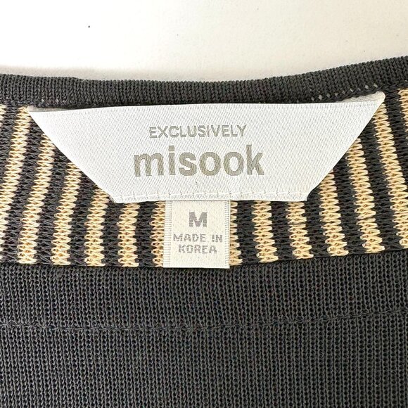 Exclusively Misook Cardigan Women Size M Black Tan Geometric Colorblock Hook Eye - Picture 5 of 11